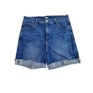 Old Navy Womens High Waisted Denim Shorts Medium Wash Raw Hem Cuffed Size 12